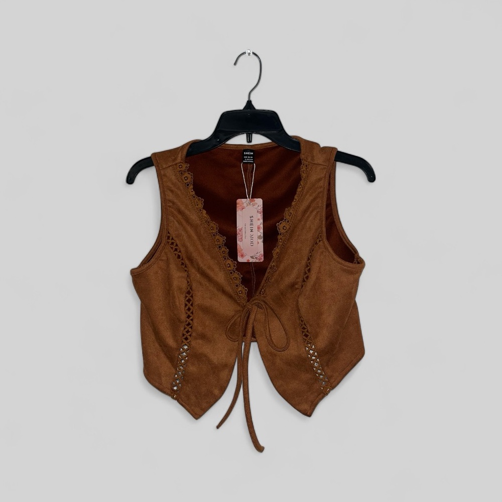 NWOT SHEIN Brown Suede Lace-Up Vest, Brown - Size Large